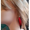 Black Feather Earrings with Red Feather - Handmade