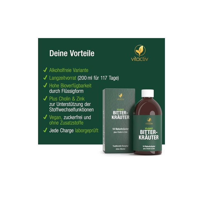 Vitactiv Bitter Herbs - Bitter Drops without Alcohol, 200 ml