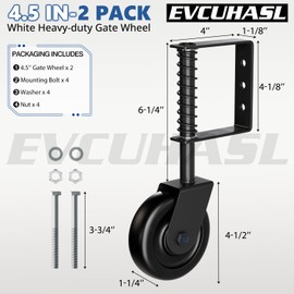 EVCUHASL 4.3" Spring Loaded Gate Caster Wheel with Bearing, Heavy Duty Gate Wheels with 360° Swivel for Outdoor Wooden Gates, Fence Gates and Metal Tube Gate, 220 Lbs Capacity, Black, 2 Pack