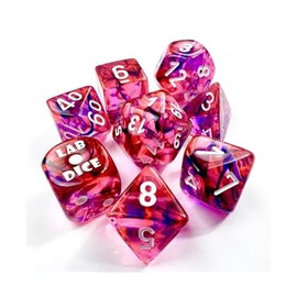 Red Nebula Black Light Special Dice with White Numbers 7+1 Dice Set 16mm (5/8in) Chessex