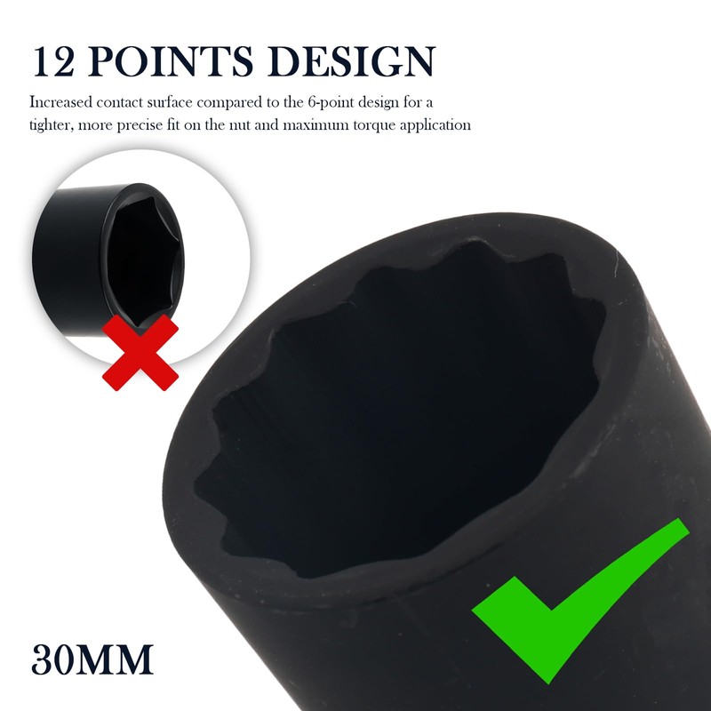 30mm Socket 1/2 Drive,30mm 12 Point Axle Nut Socket for