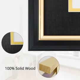 Hodeframe 11x14 Document Frame with (Black/Gold) Double Mat or 8x10 Without Mat for Certificate/Diploma/Picture,Solid Wood Degree Frame, Real Glass，Wall Display and Tabletop