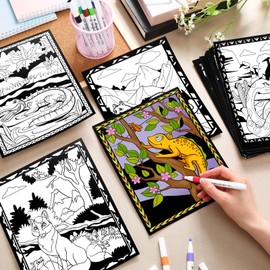 Zhanmai Pack of 48 Velvet Coloring Posters and Watercolor Pens National Parks Fuzzy Velvet Coloring Posters for Adults Teenagers Large Poster for Holiday Arts Crafts