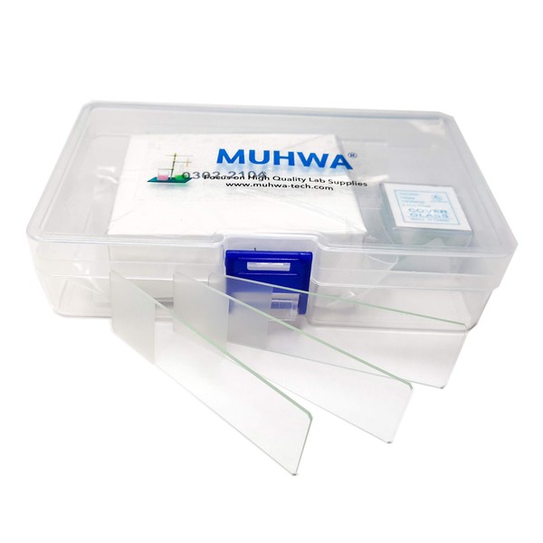 MUHWA 50PCS Blank Microscope Slides and 100PCS Square Cover Glass