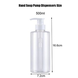 2PCS 500ml/16.7oz Empty Refillable Clear Plastic Hand Soap Pump Dispensers Bottles Container Storage Jars Vials for Shampoo Body Wash Conditioner Lotion Moisturizer Massage Oil Liquid Soap