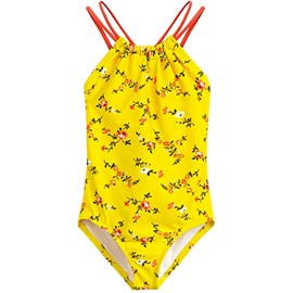 Kanu Surf Girls' Ruby Beach Sport Halter One Piece Swimsuit, Rose Garden Yellow, 14