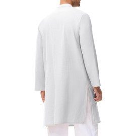 LVCBL Kaftan Men's Muslim Robe Neck Long Sleeve Kaftan Button High Thobe M-3XL, White