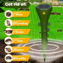 Mole Repellent for Lawns Gopher Screw Repeller Solar Powered Outdoor Groundhog Deterrent Vibration Stakes - Quiet Get Rid of Snake Vole Armadillo - No Poison Kill Traps (Green 8pack)