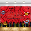 Spider Web Happy Birthday Photography Backdrop, 5x3ft City Skyline Buildings