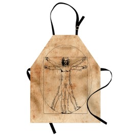 Ambesonne Human Anatomy Apron, Medieval Vitruvian Man Crosshatching Famous Italian Painting Renaissance Body Art, Unisex Kitchen Bib with Adjustable Neck for Cooking Gardening, Adult Size, Sepia