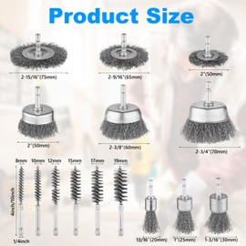 Rocaris 15 Pcs Carbon Steel Wire Wheel Brush, Cup Brush, Wheel Brush, Pen Brush, Bore Brush Set with 1/4-Inch Shank for Rust Removal, Corrosion and Scrub Surfaces