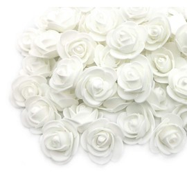 D-Seven Artificial Flowers 100PCS 3CM Mini Fake Roses for DIY Wedding Bouquets Centerpieces Party Baby Shower Scrapbooking Gift Box DIY Crafts Wreath (White)