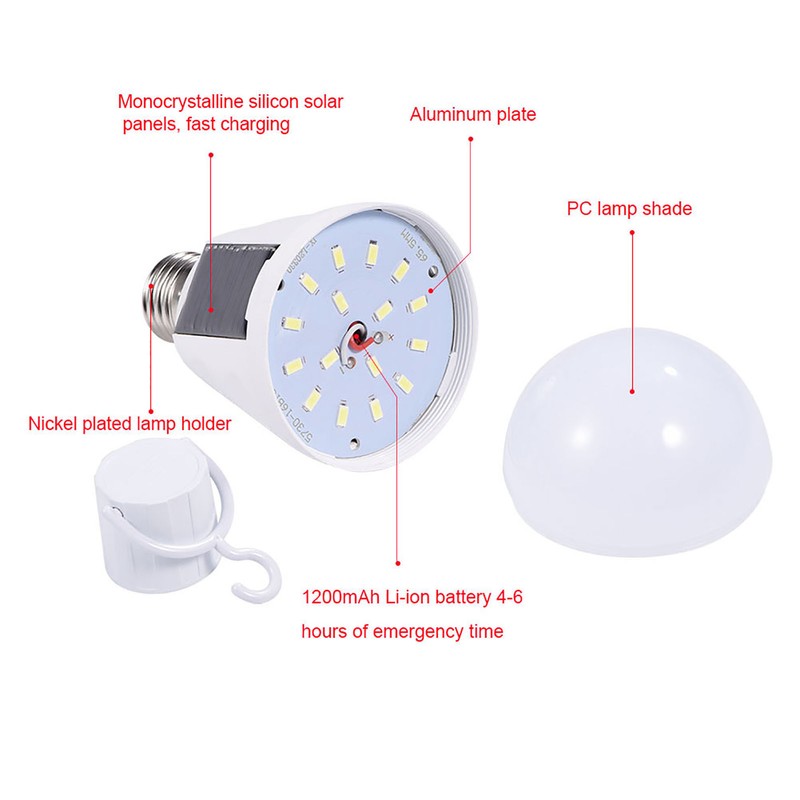 Solar Panel LED Light Bulb Portable Waterproof Indoor/Outdoor Hiking Camping