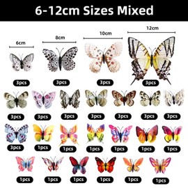 FFDHWU 48 Butterfly Stickers, Butterfly Decoration, 3D Butterflies On Wall, Butterfly Decoration With Clip, Summer Interior Decoration, Decorative Window Sticker