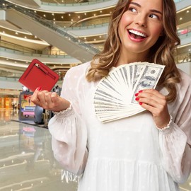 WishLotus Small Wallets Woman, Compact Bifold PU Leather RFID Wallet Women Multi-Slot Slim Card Holder with Mini Coin Purse for Cash ID Card (Red)