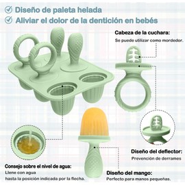 Molde para Paletas de Hielo Bebé - 6 Unidades Silicona BPA Free para Leche Materna y Frutas, Antiderrame, Base Estable, Apto Lavavajillas, Congelador, Caja Reutilizable Mini(verde azulado)