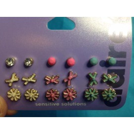 Claire's Nine Cute Pairs Of Claire's Earrings Stud Bows Flowers White Pink Blue New