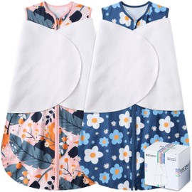 BSTOPPT Newborn Sleep Sack Baby Swaddle,3-Way Adjustable Wearable Blanket,100% Rayon Cotton Swaddling Sleeping Bag，TOG 0.5 (Gerbera & Tulips, 3-6 Months)