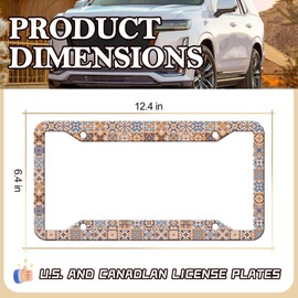 HCSS 2PCS Mexican Tiles License Plate Frames, Retro Boho Aluminum Metal License Plate Holder Covers Car Accessory, Rust-Proof Waterproof Car Decorative Tag Frames for Standard US 12x6 Inch