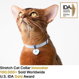 BuddyArmor Safety Cat Collar Pro Pendant Tag Set - U.S. IDA Gold Award Design, Elastic Quick Release Non Breakaway Cat Collar Adjustable with Charm for Kitten Small Large Cats (Glacier Silver, M)