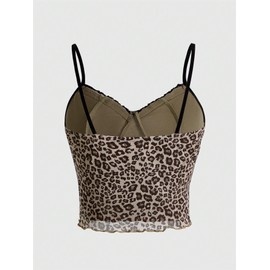 SOLY HUX Women's Y2k Lace Trim Leopard Print Camisole Tops Sleeveless Spaghetti Strap Cheetah Crop Tank Top Multicoloured Leopard Large