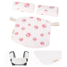 Bebamour Drool and Teething Reversible Cotton Pad for All Carry Positions Baby Carrier White Drool Bib for Boys & Girls(Strawberry)