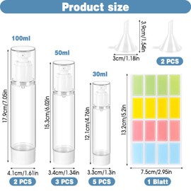 NZZVNZ Pack of 10 Empty Airless Pump Dispenser, 30 ml/50 ml/100 ml Cream Dispenser Pump Bottle, Transparent Vacuum Travel Bottles for Filling, Travel Dispenser Bottle for Travel, Home Use