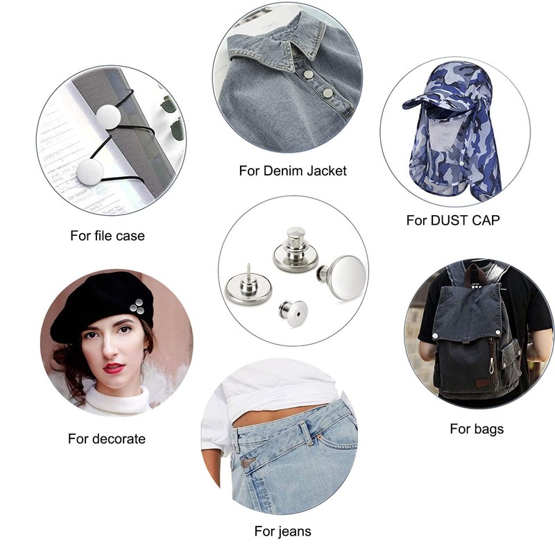 ZENGLU 8 Sets Jean Buttons pins No Sew Instant 17mm