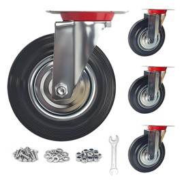 SHCBTRC 8 Inch Heavy Duty Casters Wheels Set of 4, Large 3200lbs Swivel Rubber Wheel Outdoor Castors, Industrial Casters for Furniture、Workbench、Dolly、Cart、Trolley、Chicken Coop (4 Swivel)