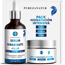 PUREZA NATUR Pack Hidratante facial intensivo serum Ácido hialurónico facial hidratante PLUS + Crema de hidratación intensiva | Paquete completo suero + crema para el cuidado de la piel, hidratación y rejuvenecimiento (Pack Hidratante intensivo)