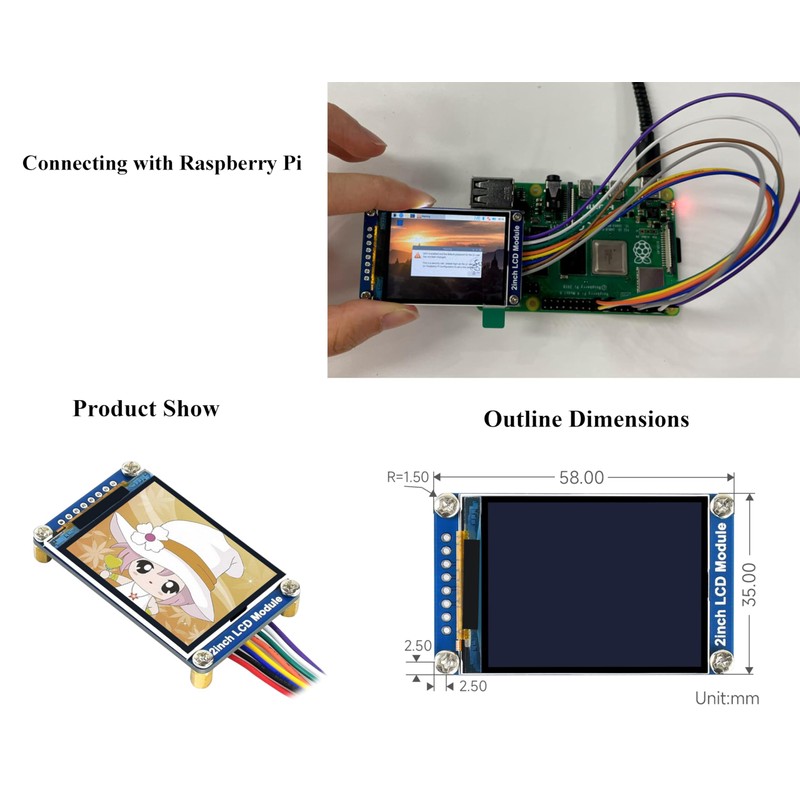 Waveshare 2inch Mini LCD Screen - Compatible with Raspberry Pi/Arduino/STM32,