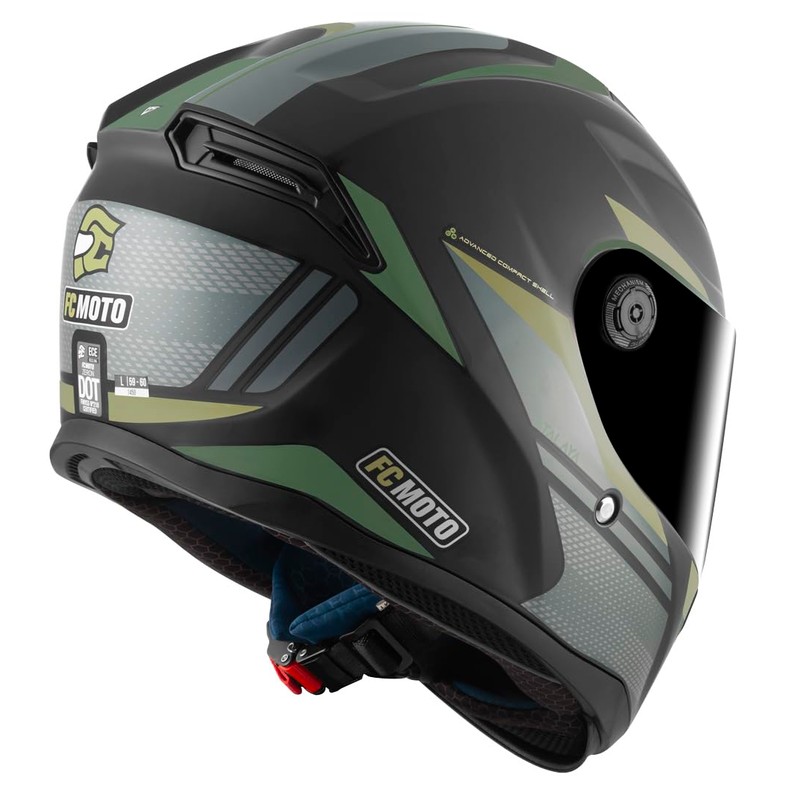 FC-Moto FF114B Zeron Helmet, Matte Black/Green, XS