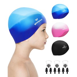 3 Pack Kids Swim Cap for Boys Girls, Unisex Silicone Swimming Caps for 3-15 Toddler Children Teen, Waterproof Bathing Caps for Short/Long Hair to Keep Hair Dry-1