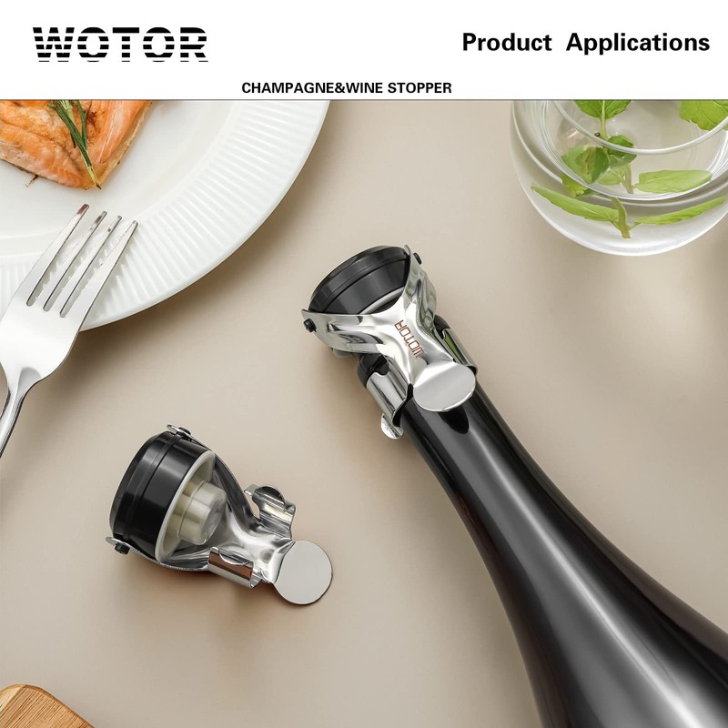 WOTOR Champagne&Wine Bottle Stoppers Stainless Steel with Food Grade Silicone,