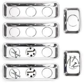 Okllen Set of 6 Small Magnetic Parts Trays, Stainless Steel Magnetic Tray Set for Mechanic's, Extra Strong Magnetic Tool Trays Holder for Socket Screw Nuts Bolts Metal Parts, 8"x2.5"/3.6"x2.5"