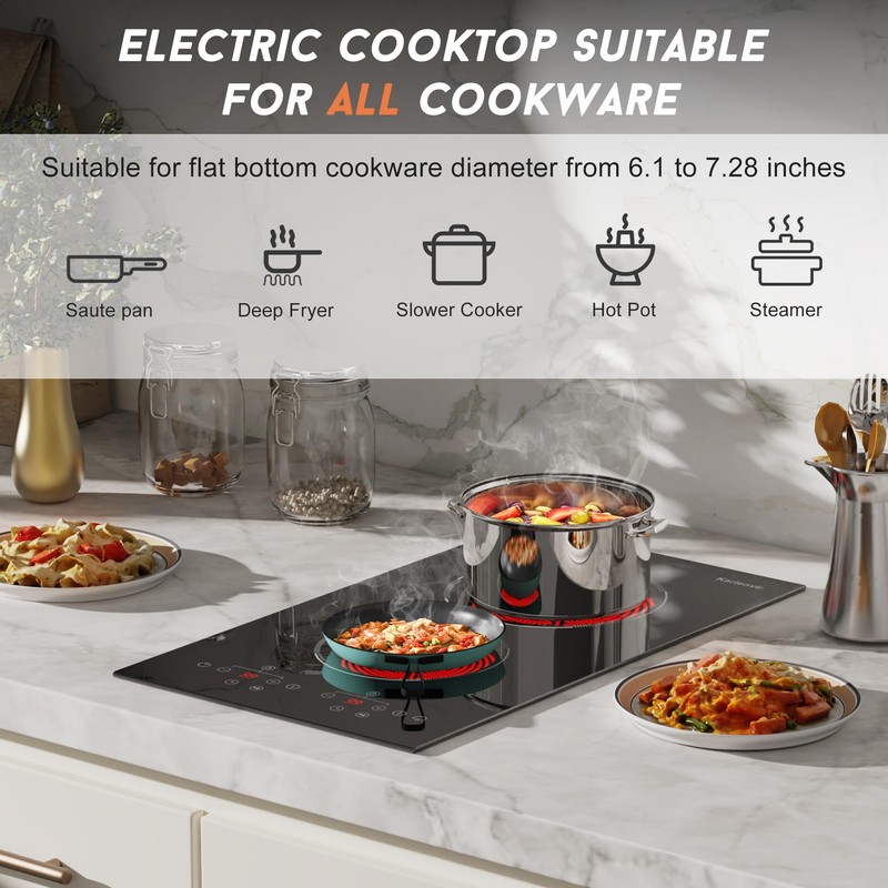 2 Burner Electric Cooktop, 110v Electric Stove with Plug, 12