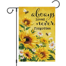 Heyfibro Always Loved Never Forgotten Memorial Garden Flag 12x18 Double Sided Burlap, Spring Summer Sunflower Daisy Bee Yard Banner for Rustic Seasonal Outside Outdoor Cemetery Decoration (ONLY FLAG)