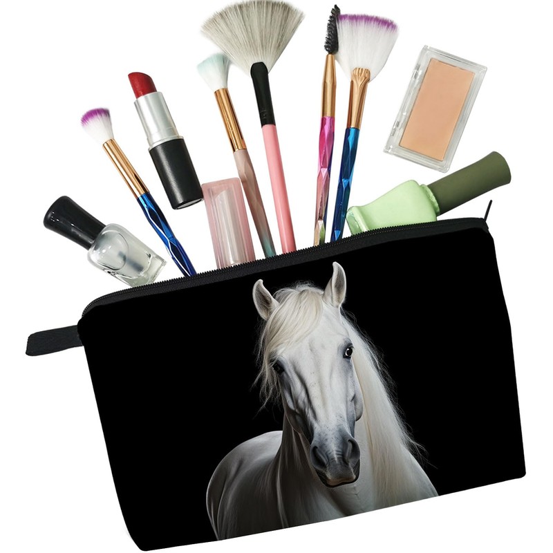 Livel lhood White Horse Makeup Bag Cute Small Organizer Zipper