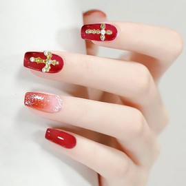 30pcs Cross Nail Charms for Acrylic Nails Accessories, Kurilai 3D Cross Nail Decorations for Nail Art, Metal Gems Rhinestones Nail Decor for Women Girl DIY Jewelry Cellphone Crafts(Gold+Silver)