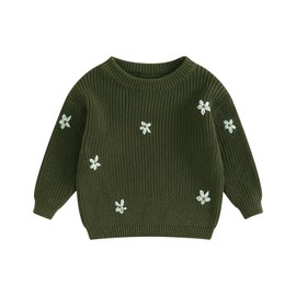 Pivanzore Baby Girl Toddler Knit Sweater Winter Clothes Cute Flower Crewneck Long Sleeve Pullover Newborn Infant Warm Tops Emerald