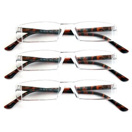 V.W.E. 3 Pairs Lightweight Rectangular Unisex Readers with Spring Hinge - Small Slim Reading Glasses (3 Tortoise, 2.75)