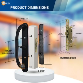 Easy Fix Hardware 10" Olympus Sliding Patio Glass Door Center Latch Black Pull Handle Set Replacement w/Mortise Lock - fits 3 ¹⁵/₁₆ inches Hole Spacing and 1-1/4" to 2-1/4" Door Thickness
