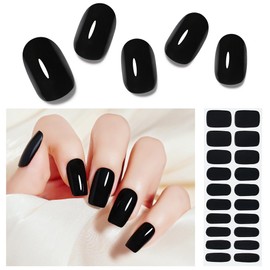Arte Clavo Semi Cured Gel Nail Strips, 20 Pcs Gel Nail Stickers with UV Light Required, Salon Quality, Long Lasting, Easy Apply and Remove (Black)