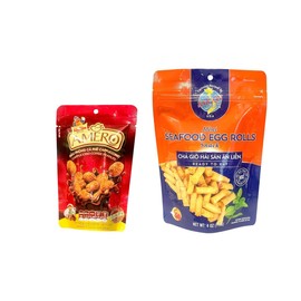 Combo - Cappuccino Coffee Peanuts and Mini Egg Rolls Ready to Eat - Dau Phong Ca Phe Cappuccino and Cha Gio Mini An Lien - Product of Vietnam