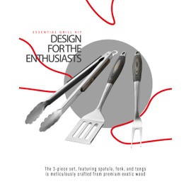 Grilaz Stainless Steel BBQ Tool Set with Veined-Dyed Wooden Handles | Heavy Duty Grilling Accessories | 3-Piece Outdoor Barbecue Grill Utensil Set with Spatula, Fork, and Tongs - Ideal Gift for Men…