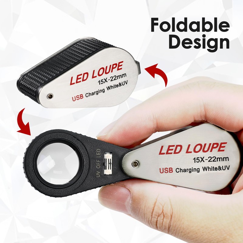 JuviPerpric Loupe Magnifier 15X Rechargeable Mgnifie with LED and UV