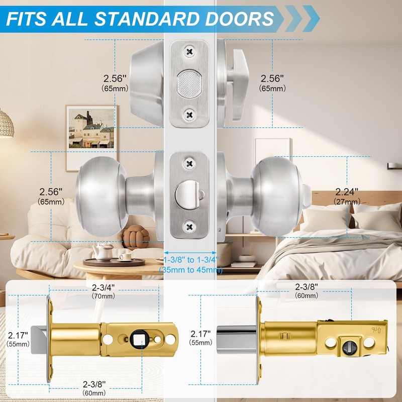 Plustool 4 Pack Exterior Door Lock Set, Satin Nickel Door
