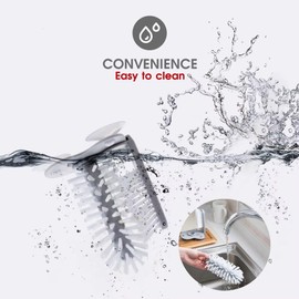 Water Bottle Cleaning Brush Glass Cleaning Brush with Suction Base, 360-Degree Triple Head Design, Bottle and Cup Scrubber for Kitchen Sink (Light Grey)