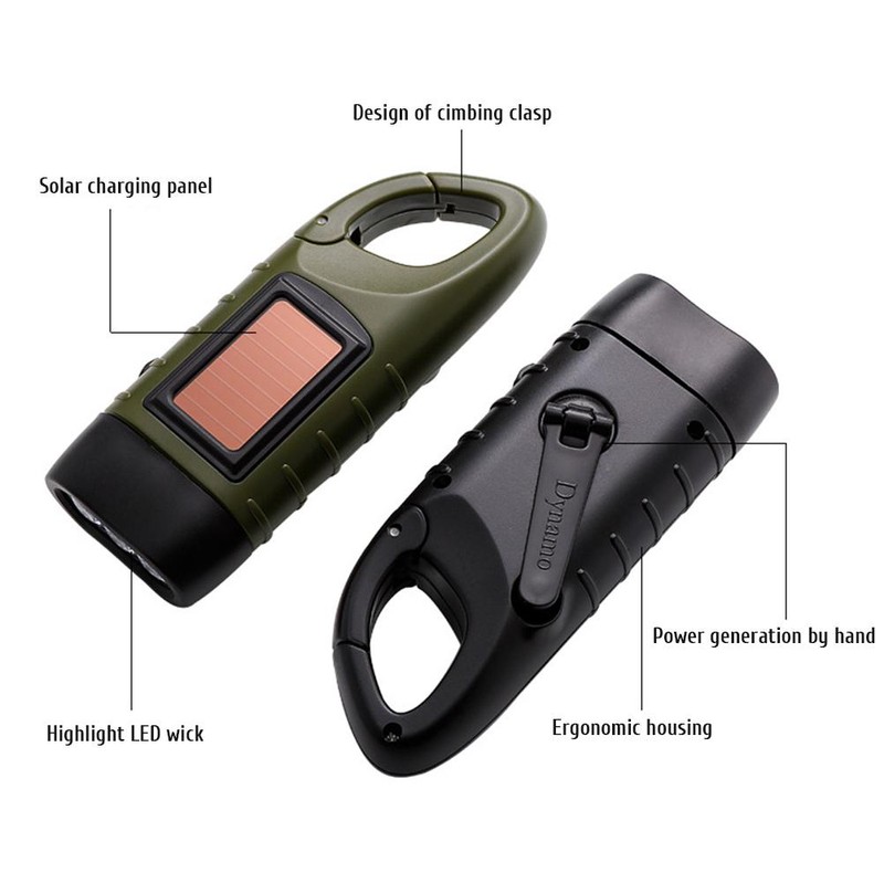 Solar Powered Hand Crank Flashlight Rechargeable Emergency LED Light Lamp
