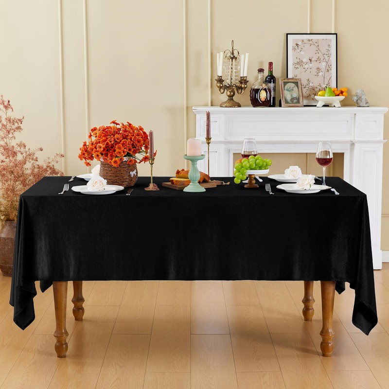 Cobedzy Black Velvet Tablecloth, 60 x 102 Inch Rectangle Table